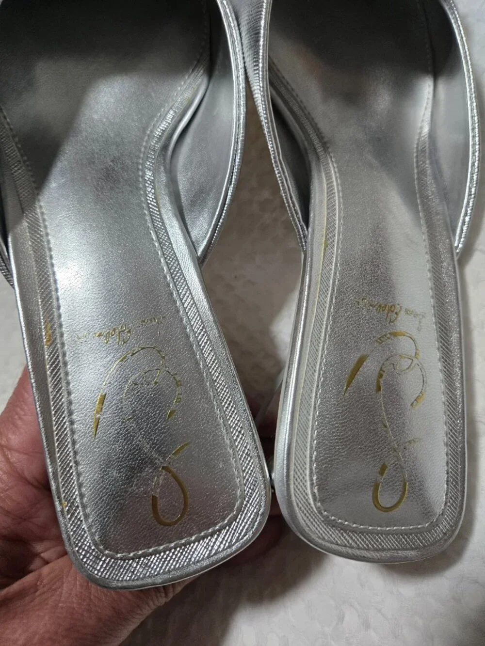 Sam Edelman Silver Metallic Square Toe Mule Heels Horsebit Block Heel Size 7 - Picture 8 of 10